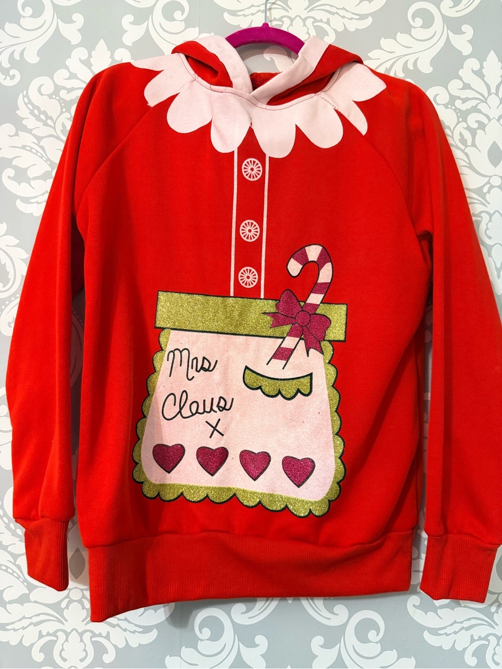 💫4/$25 • UXS Happy Holidays! Mrs Claus Glitter Ugly Christmas Hooded Sweatshirt